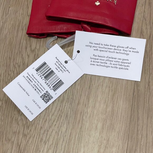 NWT Kate Spade Woman’s floating logo Red Leather Gloves KS1004264 Lava falls XL - Picture 3 of 4